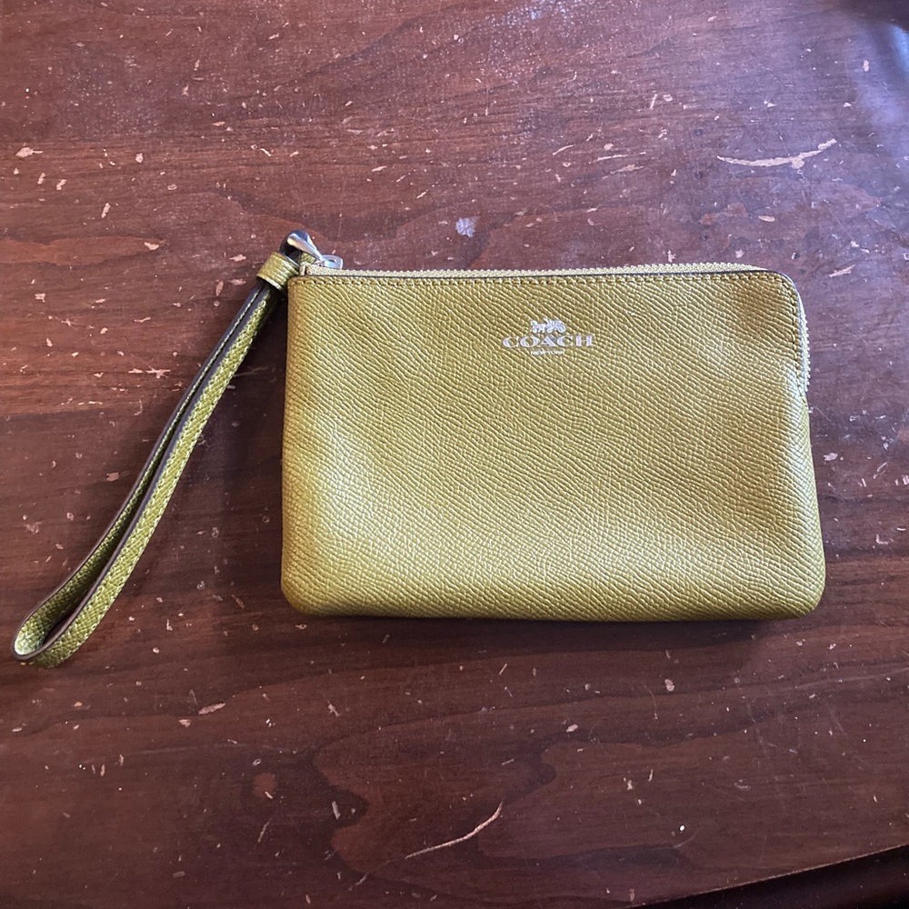 Coach Factory light brown Textured Leather Zip Pouch